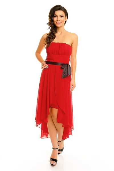 Dámský společenské šaty korzetové Mayaadi s mašlí a asymetrickou sukní červené - Červená -