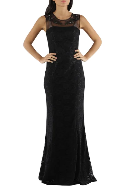 Dámské společenské a plesové šaty krajkové dlouhé luxusní CHARM'S Paris v černé barvě - Če