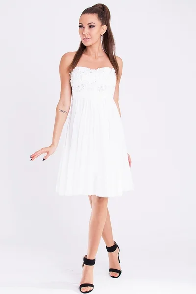 Dámské značkové šaty EVA & LOLA s rozšířenou sukní v bílé barvě - Bílá S - EVA&LOLA