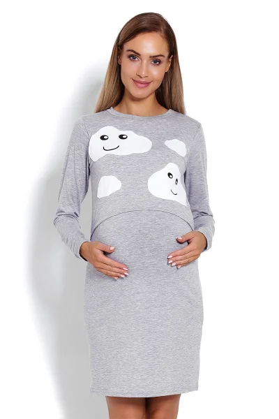 Dámská těhotenská noční košile - PeeKaBoo šedá s bílou