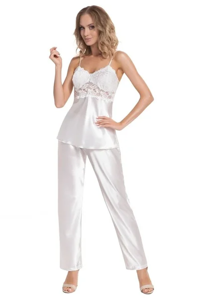 Dámské luxusní saténové pyžamo Venus ecru Bílá Donna