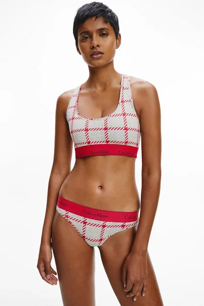 Dámský set spodního prádla - - VH8 - Šedá s červeným vzorem - Calvin Klein