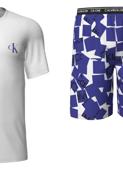 Pánské krátké pyžamo  6OF bílámodrá - Calvin Klein