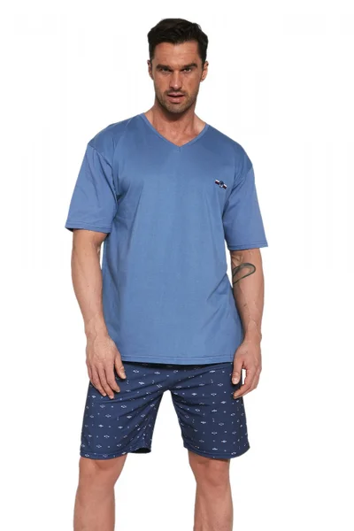 Pánské pyžamo  John - Cornette modrá s potiskem