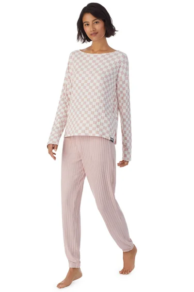 Dvoudílné dámské pyžamo v růžovo-bílé barvě od DKNY