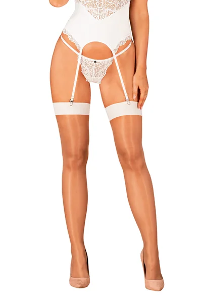 Dámské elegantní punčochy stockings v bílé barvě - Obsessive