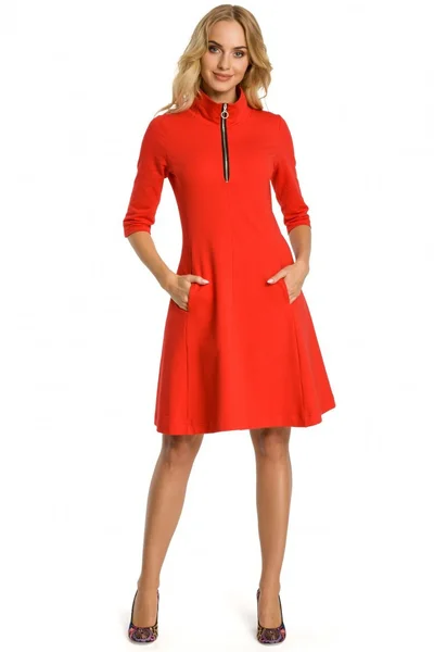 Dámské šaty s límcem na zip - červené - Moe
