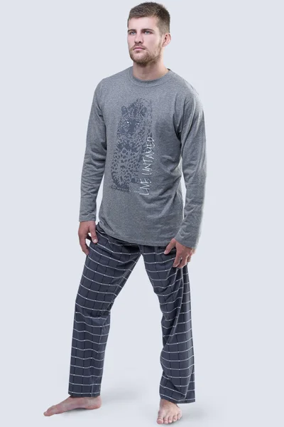 Kárované pánské pyžamo s dlouhým rukávem - Solitér