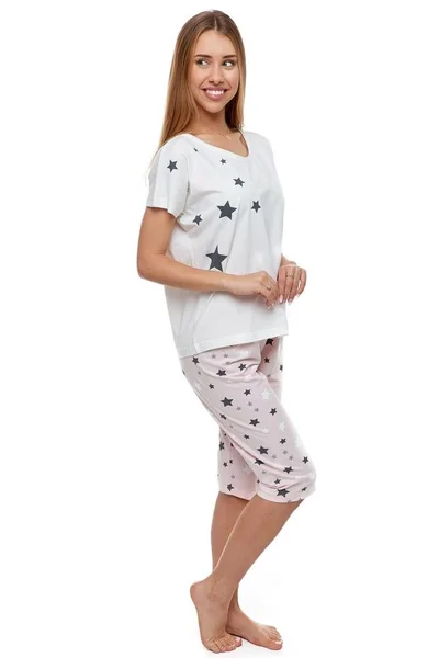 Pyžamo Moraj s hvězdičkami v bílo-v růžové barvě barvě