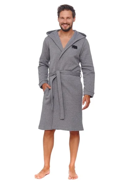 Pánský župan Medvěd - šedý zateplený z 100% bavlny od DN Nightwear