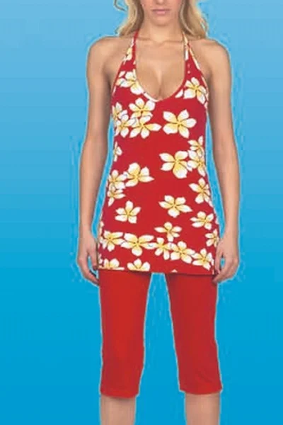 Červené dámské pyžamo Vamp s potiskem květů