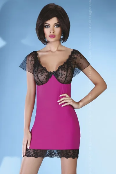 Růžová romantická košilka LivCo Corsetti se síťovanými tangy