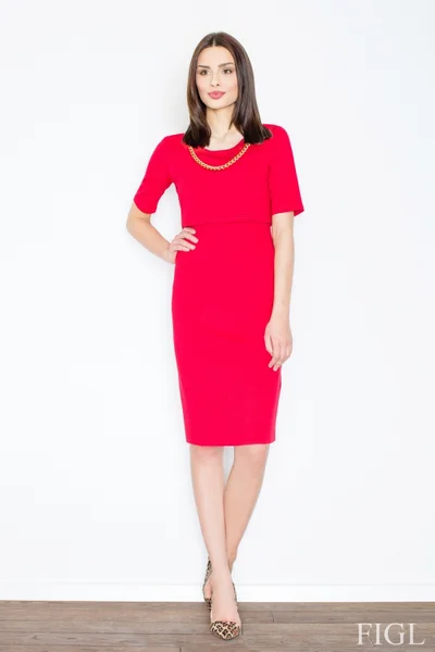Červené krátké šaty Figl s řetízkem v dekoltu