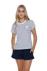 Marine Stripe – Dámské bavlněné pyžamo bílé s modrými pruhy dn-nightwear