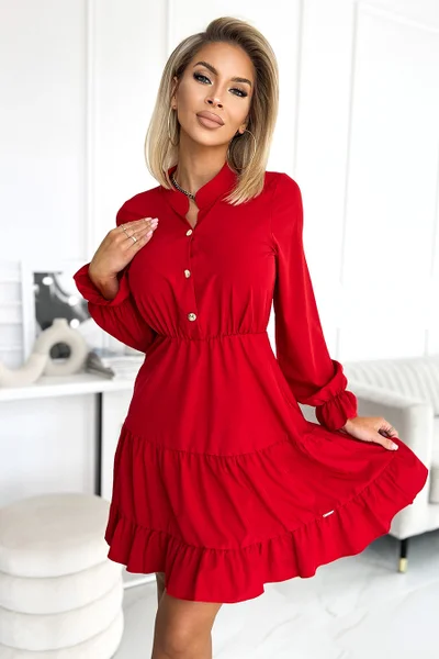 Červené dámské šaty s výstřihem a zlatými knoflíky   Numoco