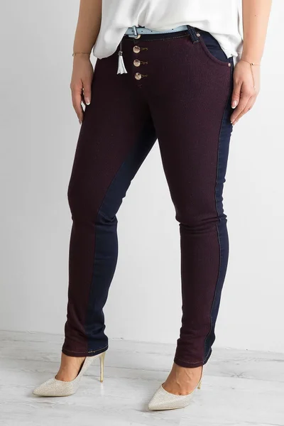 Modré džíny s pletenou vsadkou pro plnoštíhlé ženy - FStyle