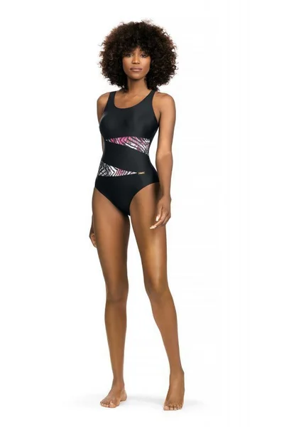 Dámské jednodílné plavky  Fashion sport černá-růžová - Self