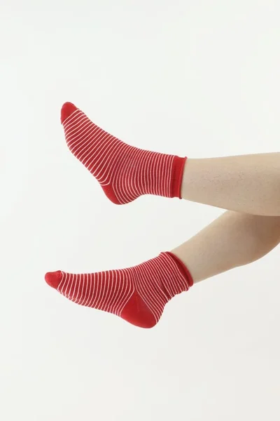 Dámské thermo ponožky červené s bílými pruhy červená Moraj