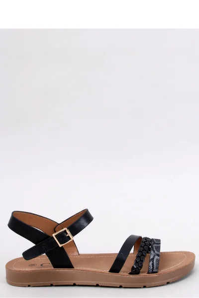 Metalické černé dámské ploché sandály - Zářivé kroky