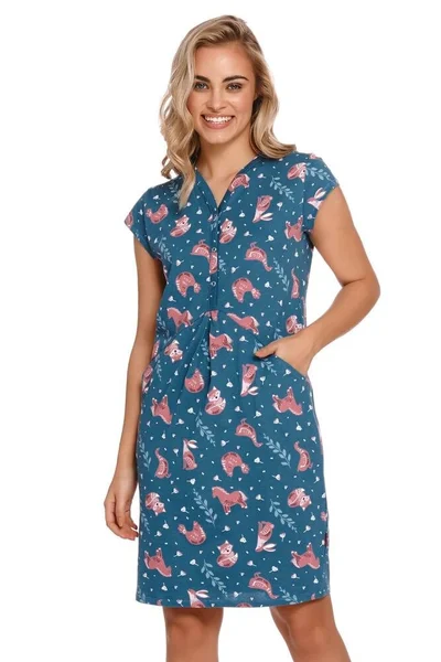 Dámská noční košile Lesley v modré barvě se zvířaty Dn-nightwear