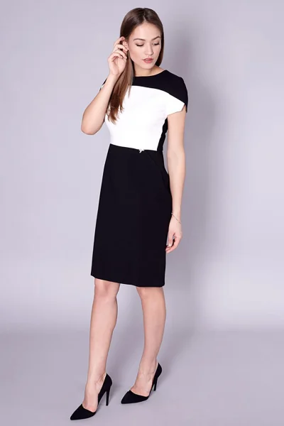 Černo-bílé elegantní šaty Gemini s krátkými rukávy