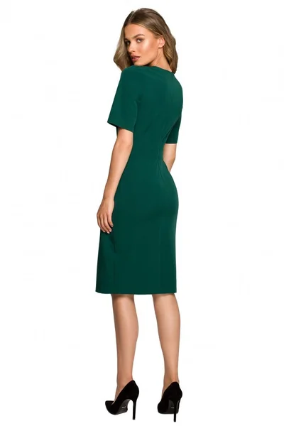 Zelené tužkové šaty se zavinovací přední částí - STYLOVE