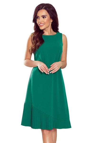 Zelené dámské trapézové šaty s asymetrickým plisováním 308-1