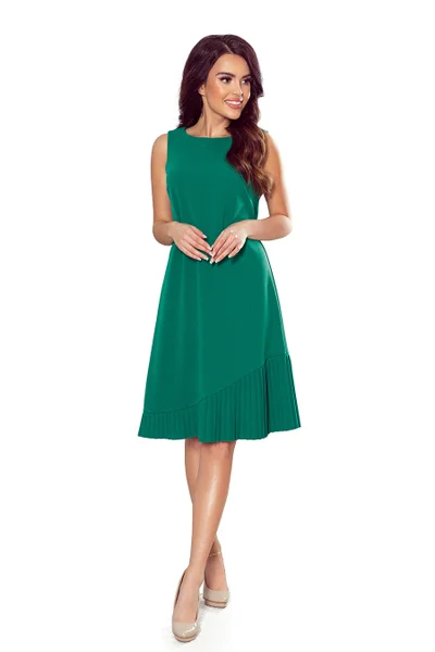 Zelené dámské trapézové šaty s asymetrickým plisováním 308-1