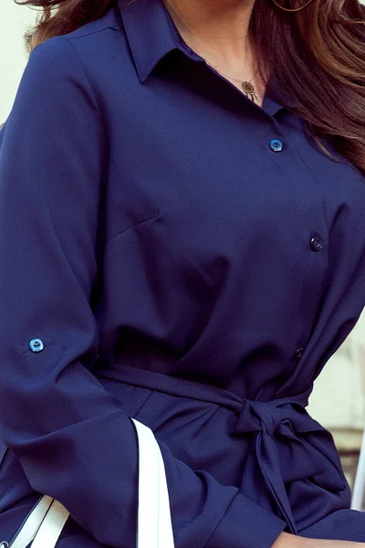Dámské košilové šaty ve tmavě modré barvě s knoflíky Numoco