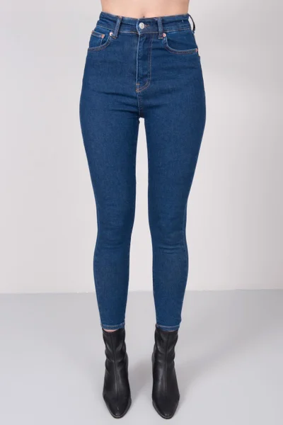 Dámské tmavě v modré barvě džínové kalhoty s vysokým pasem - - BSL FPrice