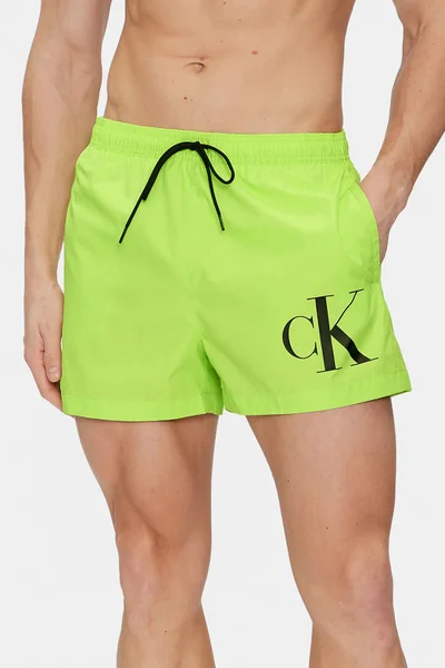 Calvin Klein Pánské Neonově Zelené Plavky s Kapsami a Logem CK