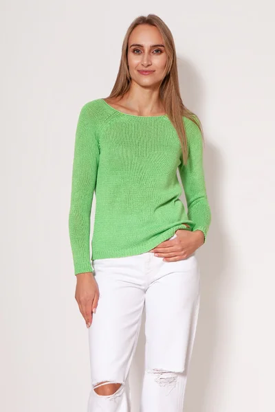 Zelený výstřihový dámský svetr MKM Design
