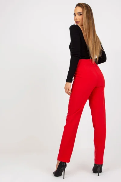 Červené dámské kalhoty s páskem - Viskózové pohodlí
