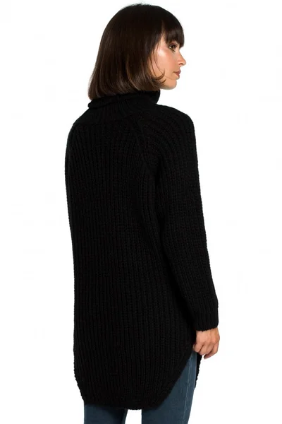 Dámský svetr s rolákem z vaflového úpletu - - BeWear černá