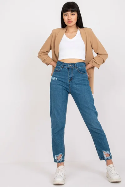 Modré dámské džíny z 100% bavlny s vysokým pasem - FPrice