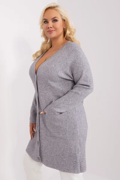 Dámský Plus Size Šedý Svetr s Viskózou - FPrice