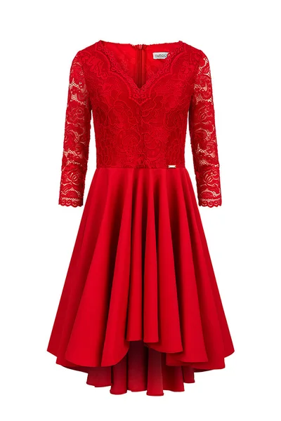 Červené dámské šaty s krajkovým výstřihem Numoco