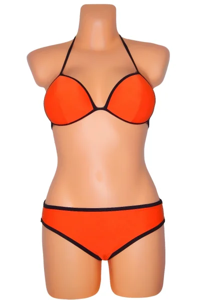 Dámské plavky dvoudílné sexy bikiny TRIANGLE zdobené černými lemy oranžové Oranžová model
