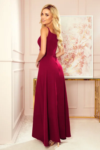 CHIARA - Elegantní dámské maxi šaty ve vínové bordó barvě na ramínkách   Numoco