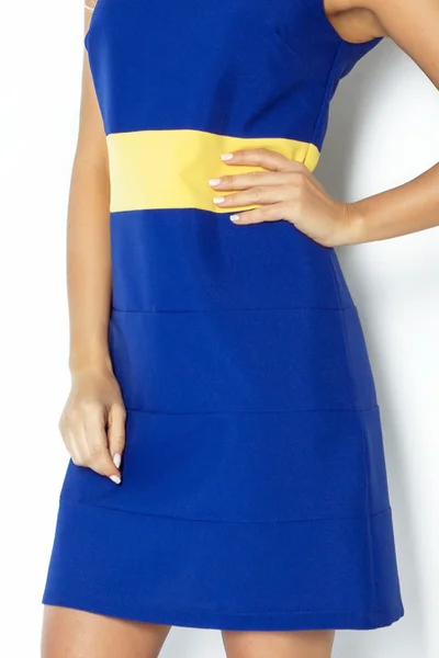 Dámské šaty BEE se žlutým pruhem v pase krátké modré - Modrá XL - Numoco