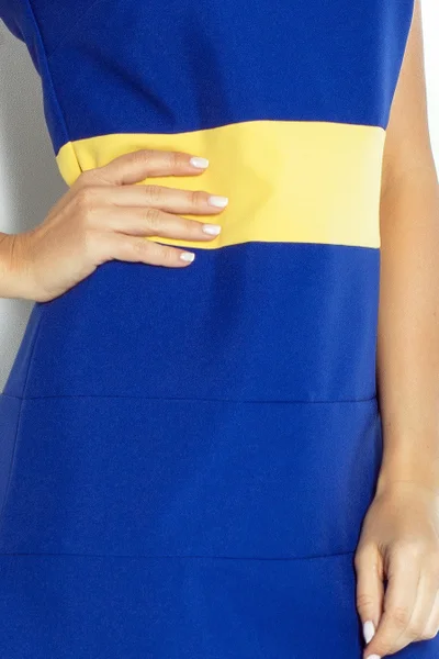 Dámské šaty BEE se žlutým pruhem v pase krátké modré - Modrá XL - Numoco