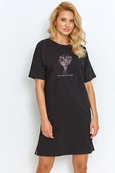 Dámská noční košilka June v černé barvě s kyticí Taro