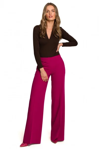 Švestkové dámské kalhoty - Elegantní řasené nohavice
