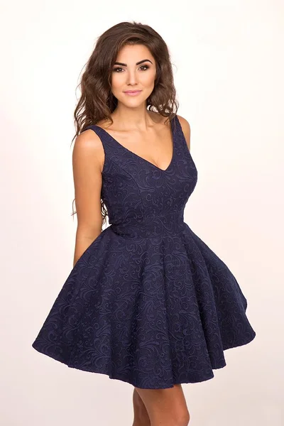 Společenské dámské šaty na ramínka s kolovou sukní tmavě modré Sherri