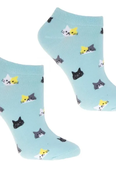 Kotníkové ponožky Cats v modré barvě s kočičím vzorem od Moraj