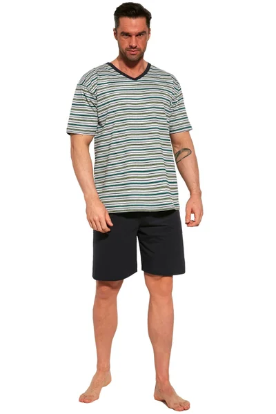 Šedé pánské pyžamo Stripy & Shorts od Cornette