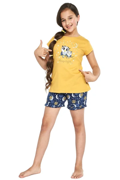 Medové dívčí pyžamo s sovami - Cornette