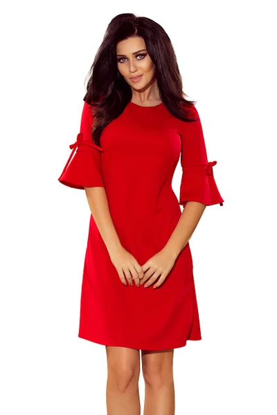 Červené dámské trapézové šaty s rozšířenými rukávy Numoco