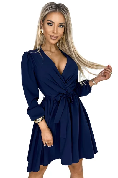 Modré obálkové šaty s páskem - Elegantní dámský model Numoco