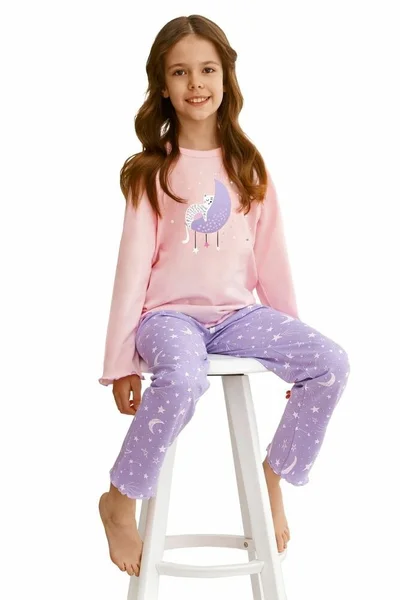 Dívčí pyžamo Livia v růžové barvě s kočkou Taro
